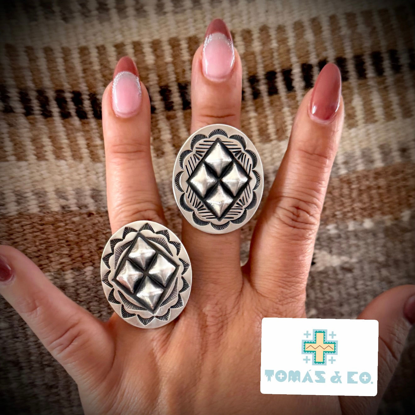 Navajo Handmade ss conch repousse rings