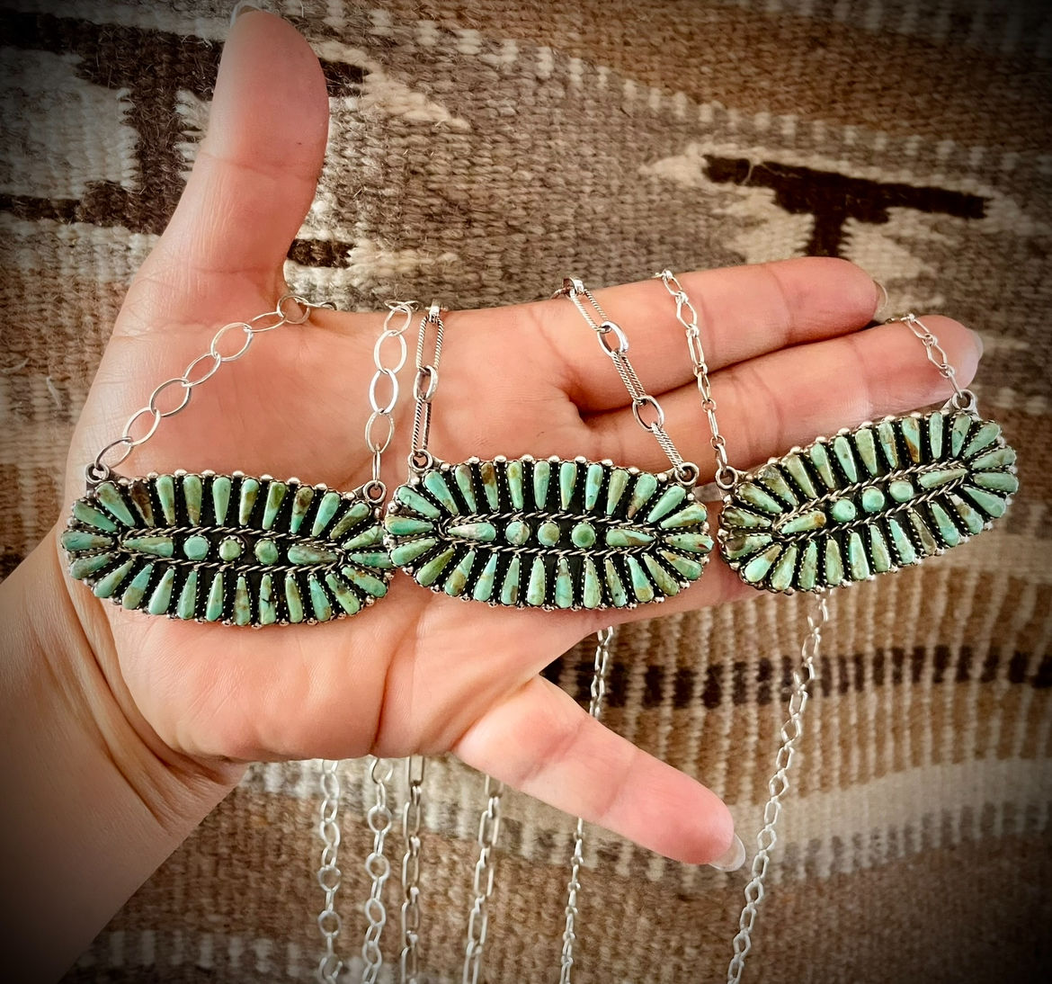 Navajo handmade sterling silver Sonoran Turquoise long bar necklace