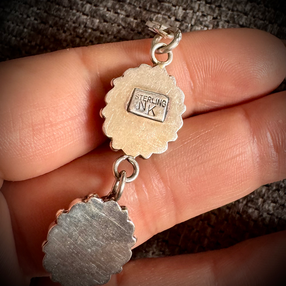 Thumbnail: Navajo handmade SS Nate Kirlie Sleeping Beauty Petit Point Cluster link bracelet