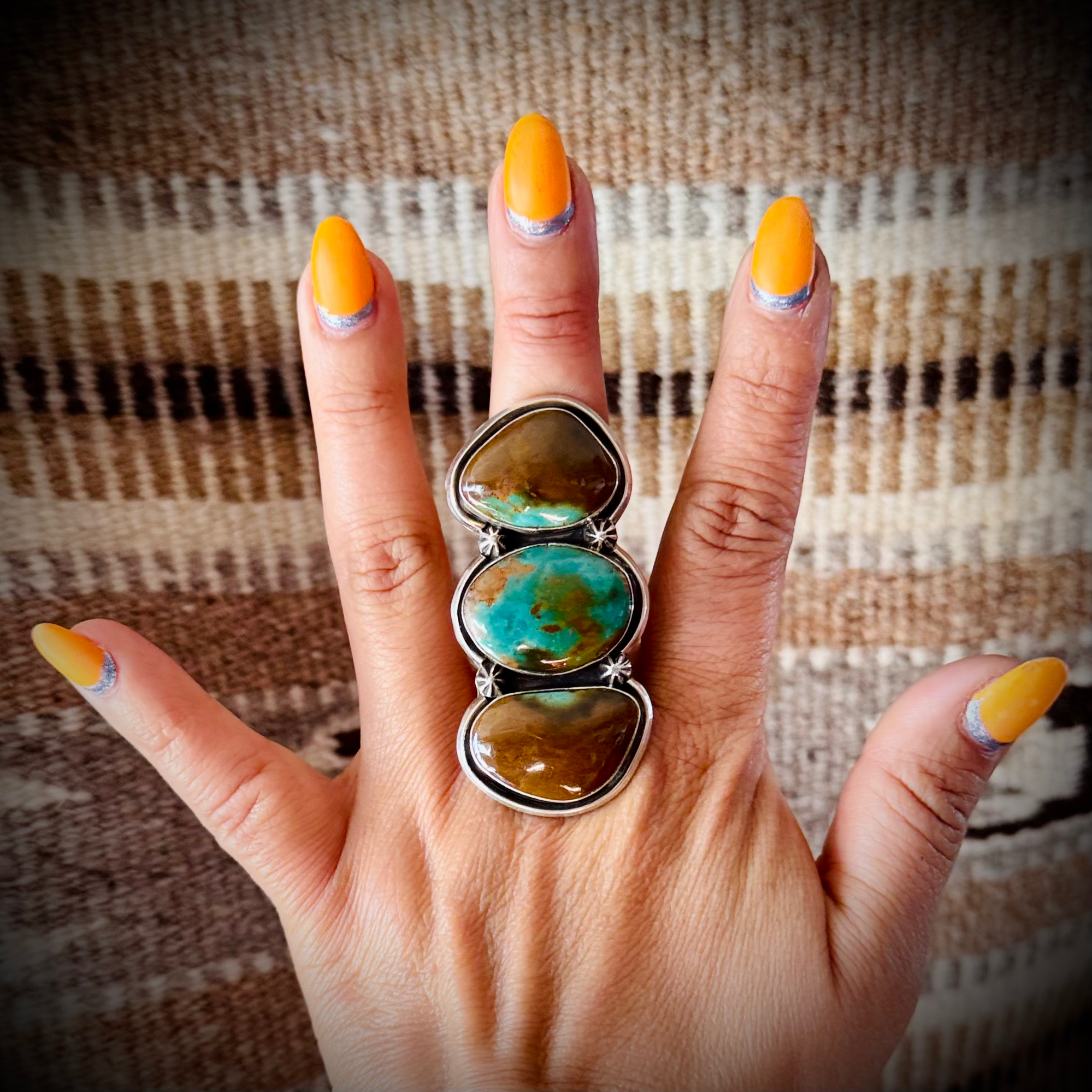 Navajo made SS large royston 3 stone ring