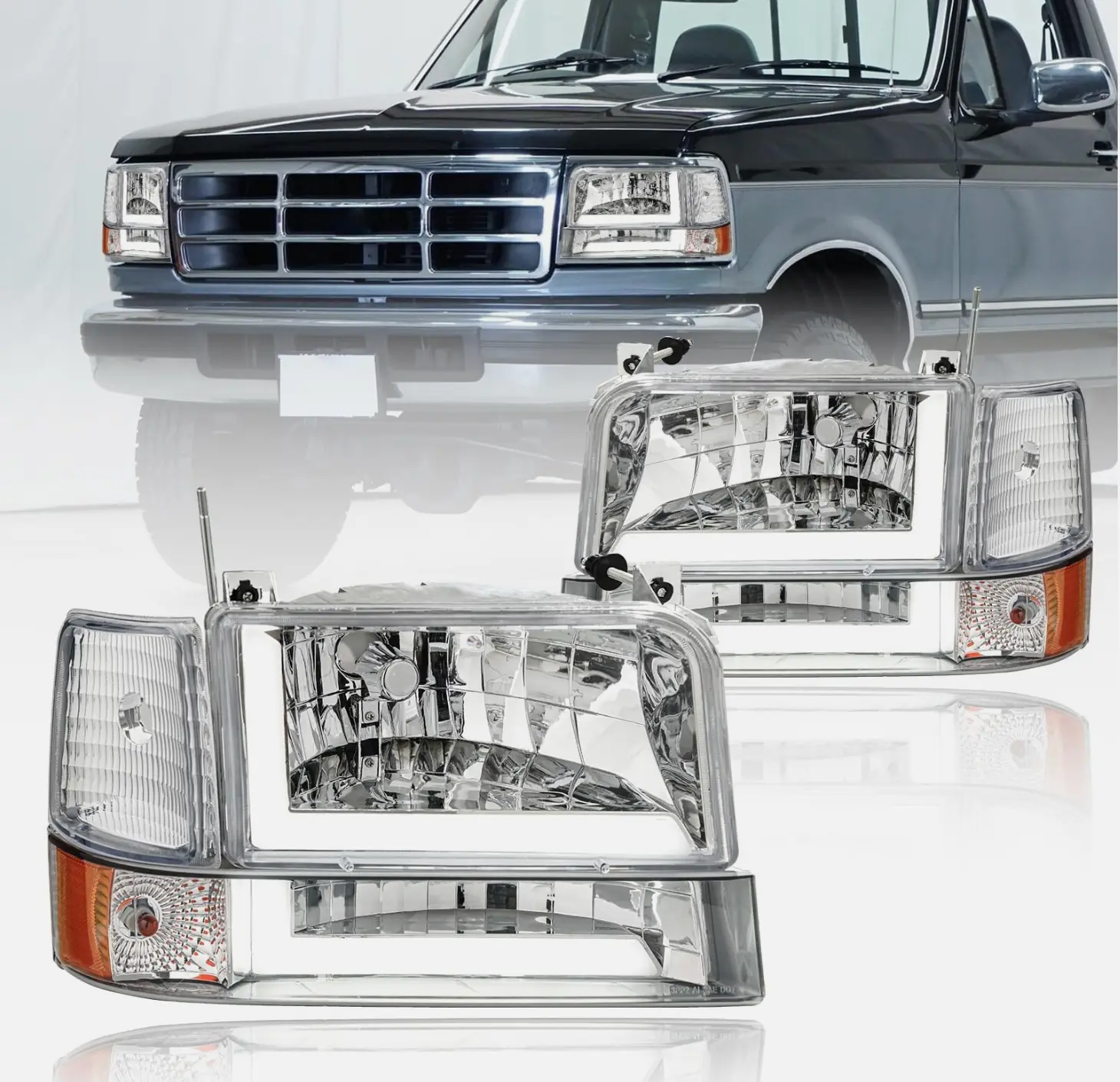 1992-1996 Ford Double L Bar Chrome Headlights