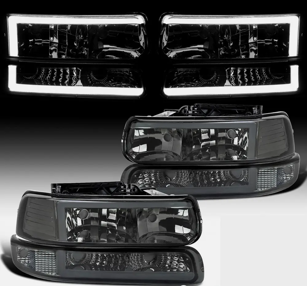 1999-2002 Chevy Silverado Black Smoked Bar Style Headlights