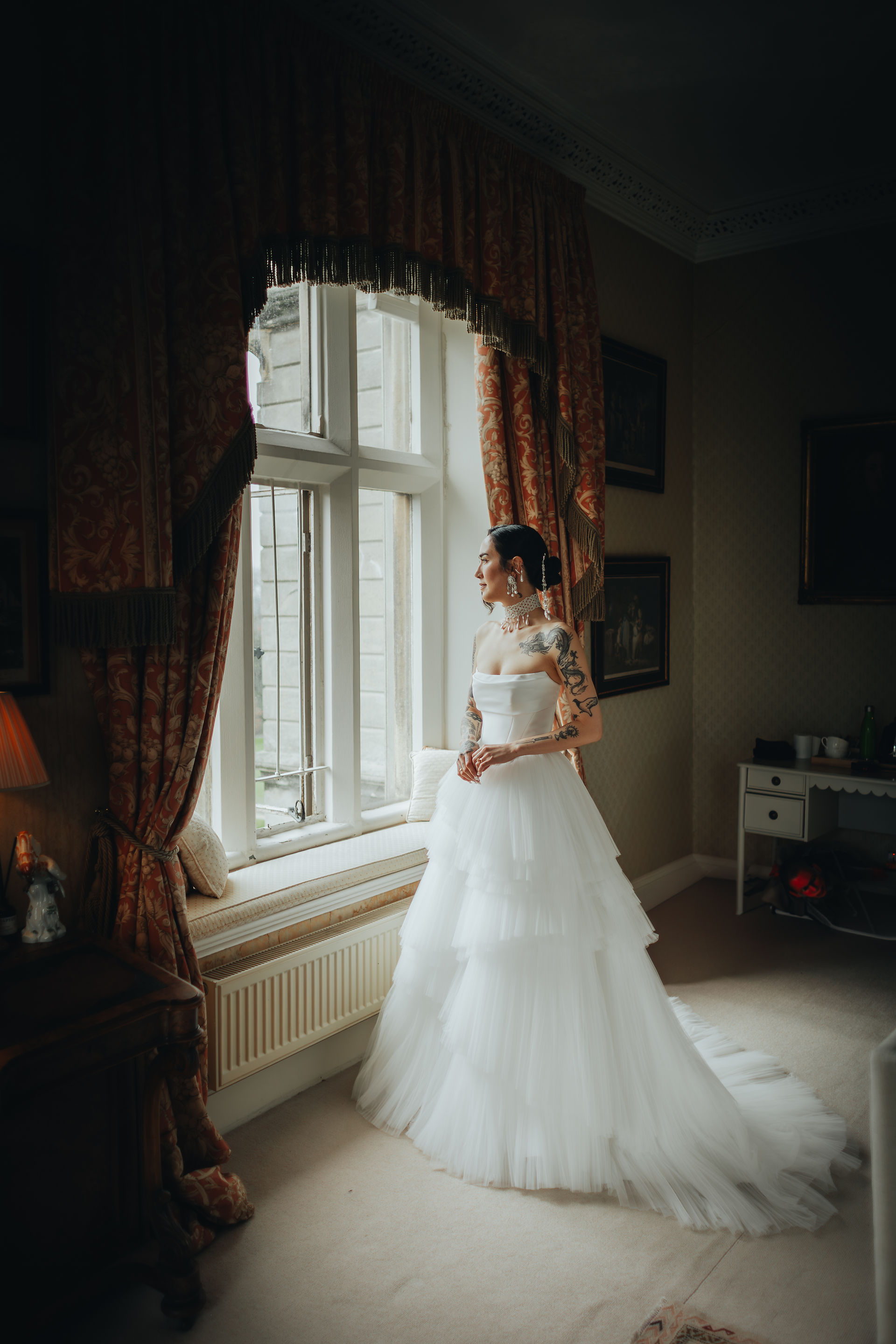 bride portrait by window 