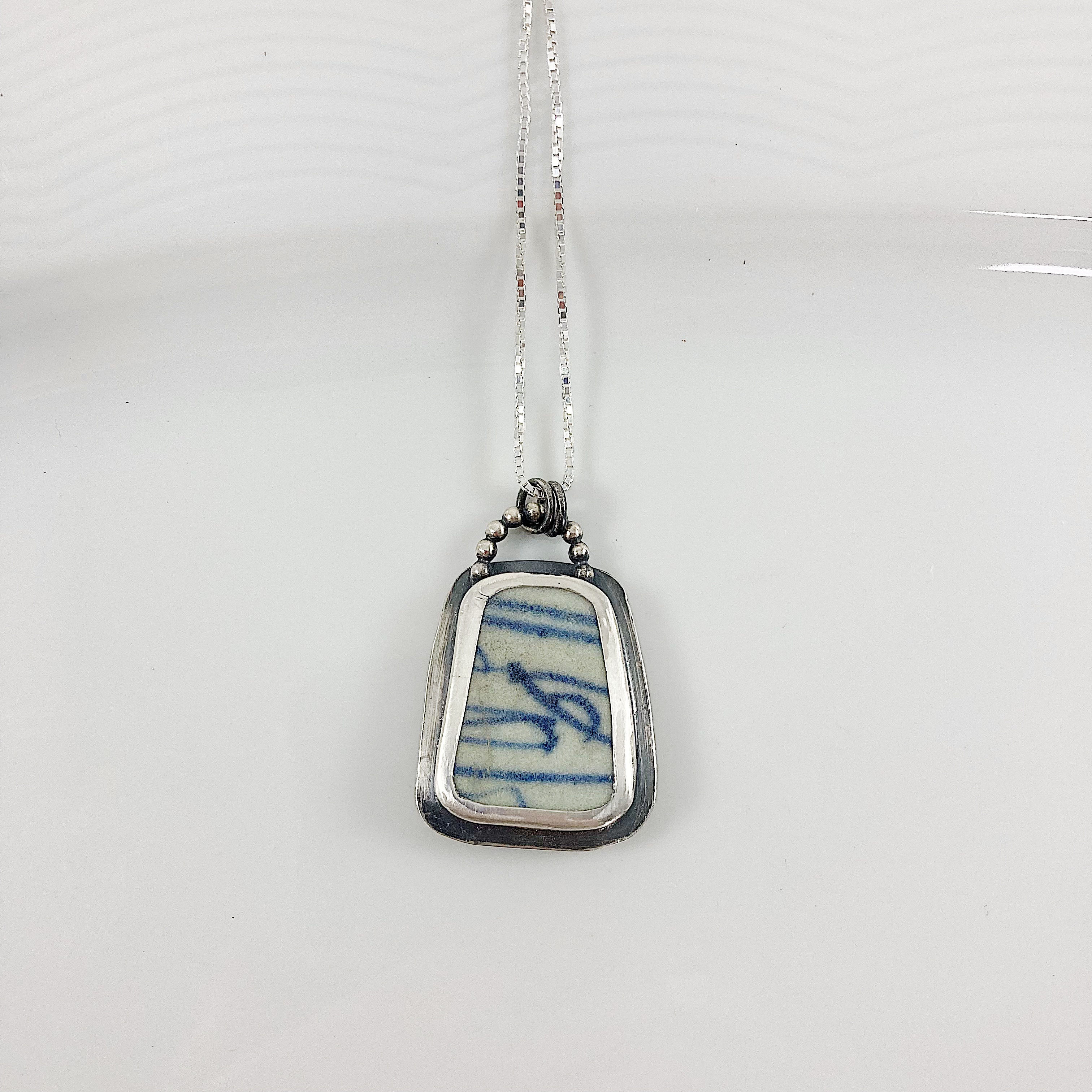 Reversible Ming china pendant, Ming porcelain china, Olympia jewelry, Olympia Farmers Market, upcycled china jewelry