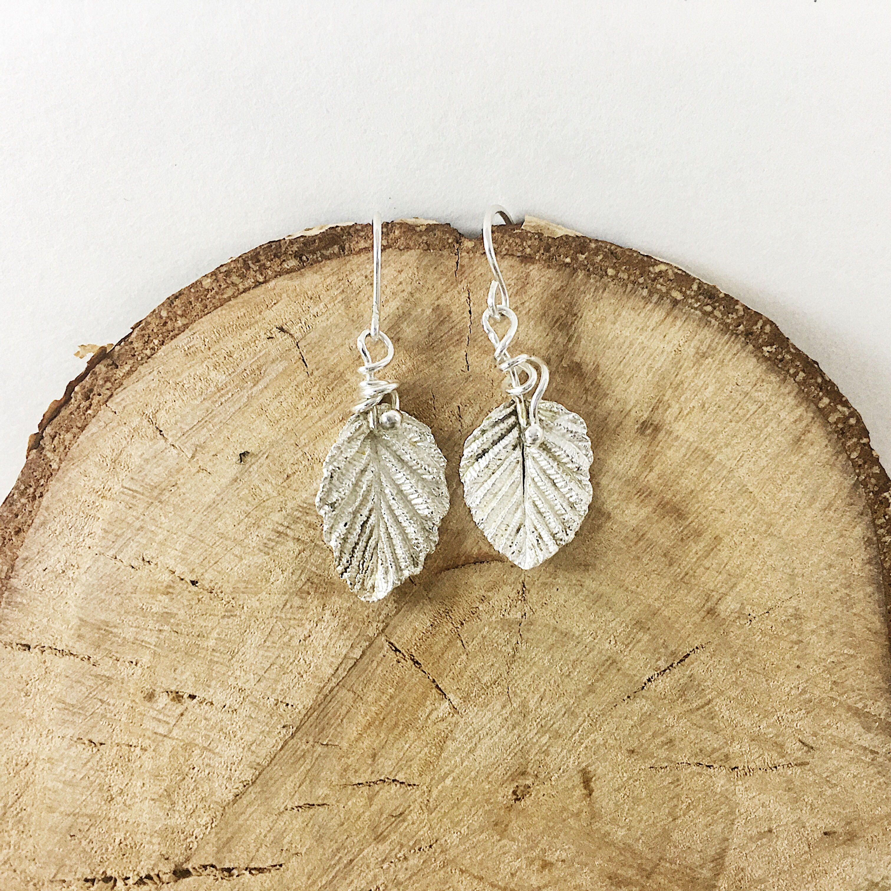 fine silver alder leaf jewelry, silver leaf earrings, nature jewelry, precious metal clay jewelry, PMC jewelry