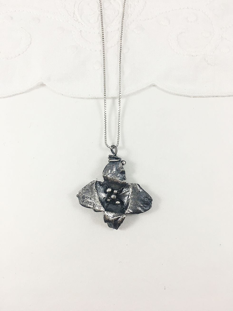 silver dogwood flower pendant, nature necklace, nature jewelry, flower jewelry necklace, nature inspired jewelry, PMC jewelry