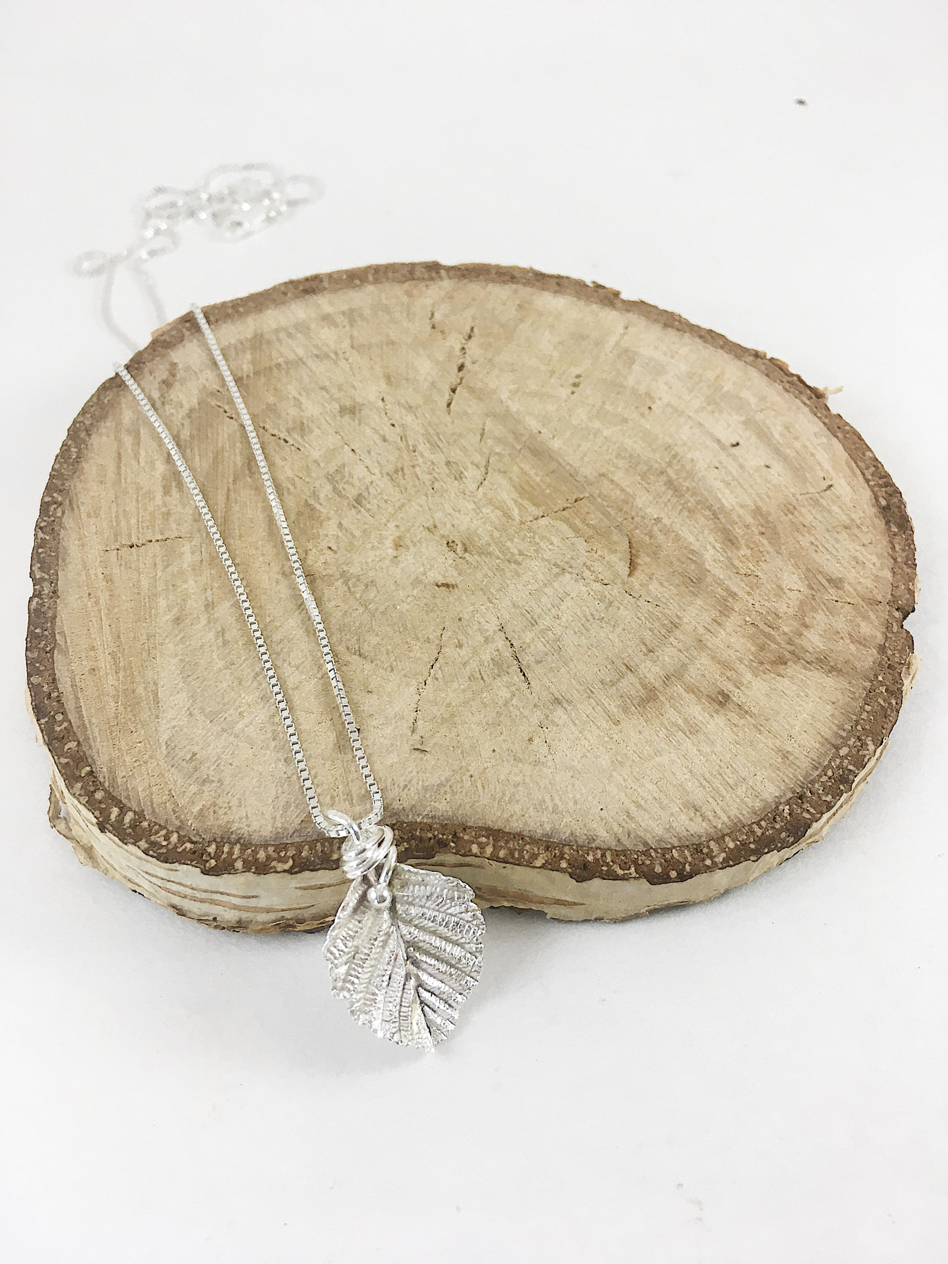 fine silver mini alder leaf pendant not oxidized, nature jewelry, leaf jewelry necklace, silver jewelry, PMC jewelry