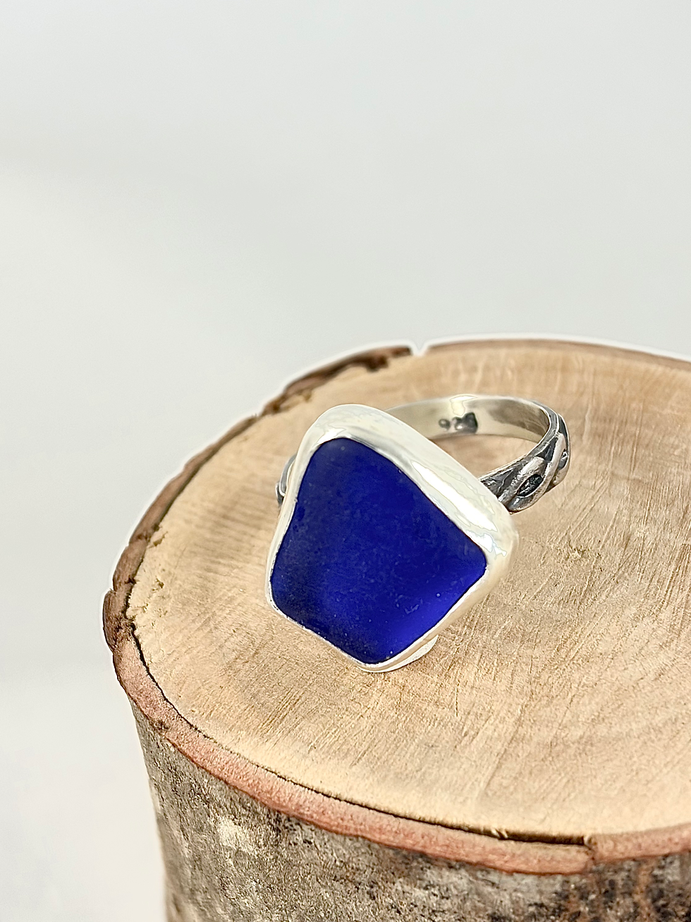 cobalt blue sea glass ring, custom sea glass jewelry, sea glass jewelry, sea glass jewellery, Olympia Farmers Market