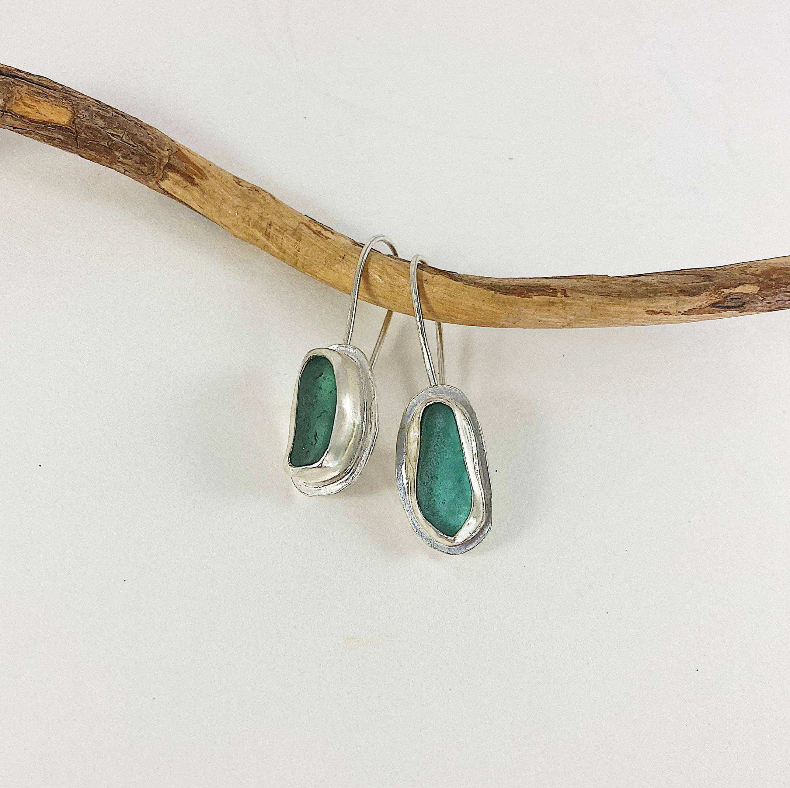 teal sea glass earrings, sea glass jewelry, sea glass earrings, sea glass jewellery, Olympia Farmers Market