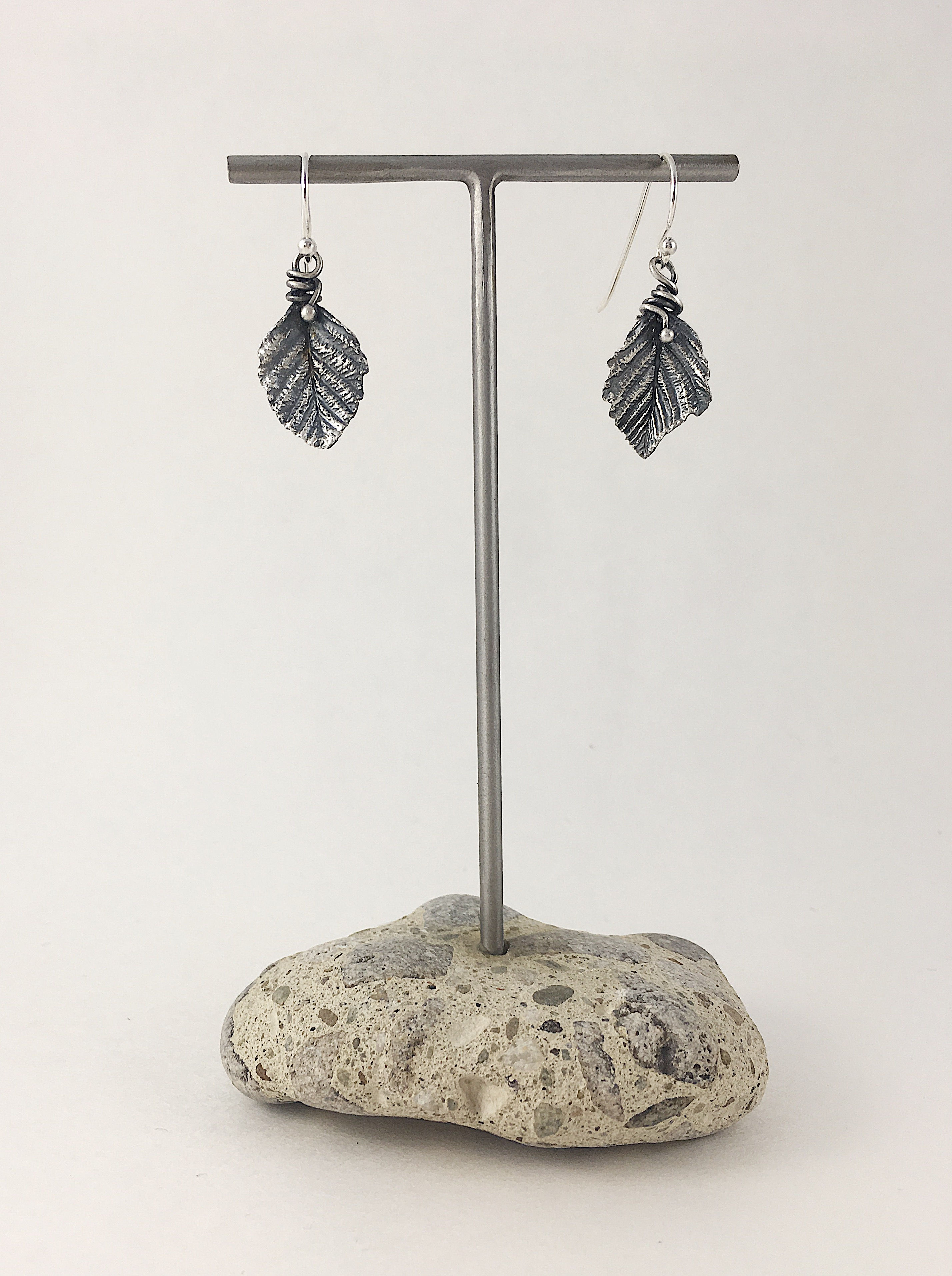 fine silver leaf jewelry, leaf earrings, nature jewelry, precious metal clay jewelry, PMC jewelry, handmade earrings