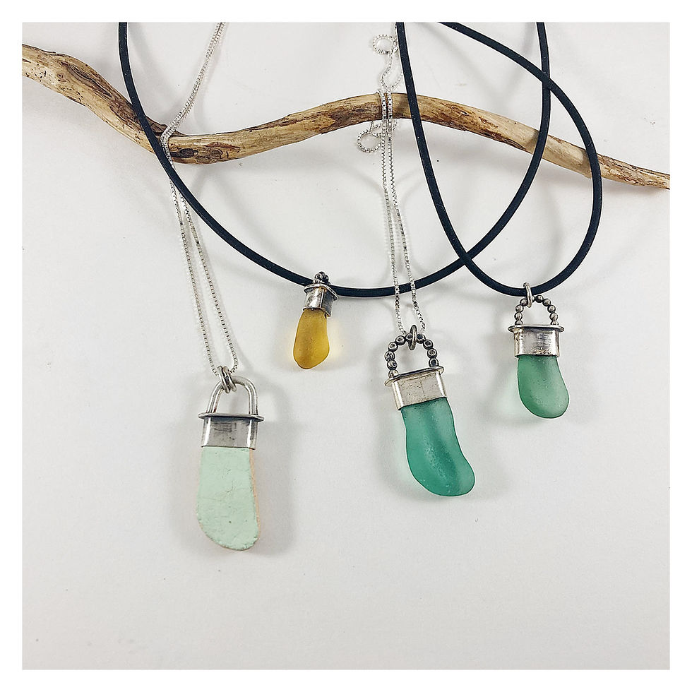 Thumbnail: sea glass pendants, sterling silver sea glass pendant, handmade sea glass necklace, Olympia Farmers Market