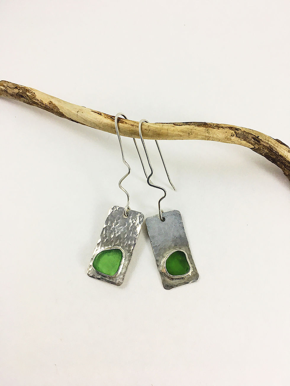 green sea glass jewelry, green sea glass earrings, sterling silver and sea glass earrings,