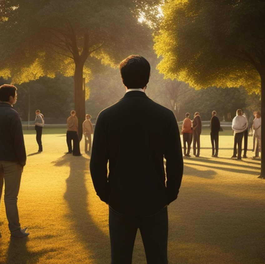 Man with a group in a park