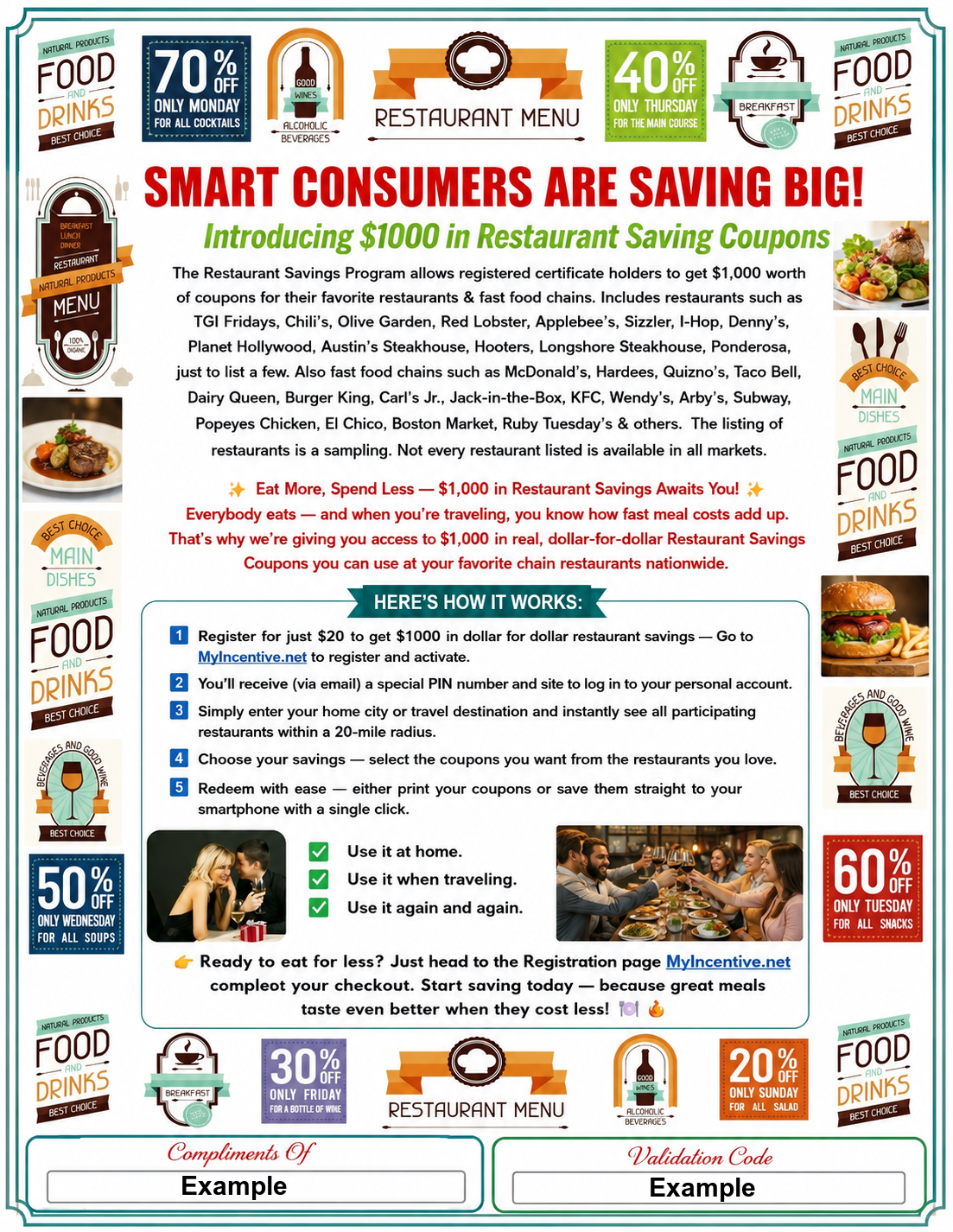 Register $1000 Restaurant Savings Coupons