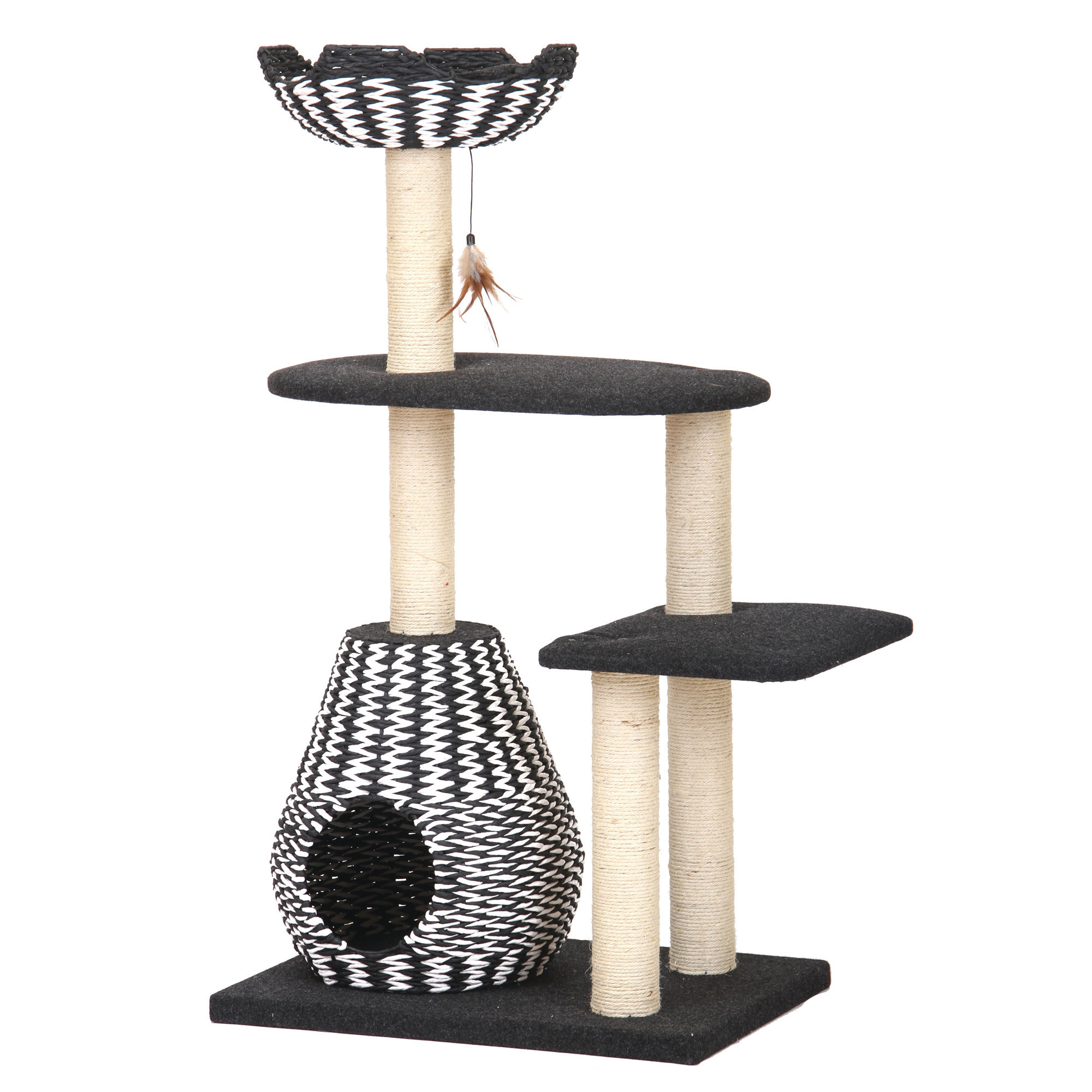 Petpals Ace Black And White Contemporay Cat Furniture With Teaser 26x18x49 Petpals