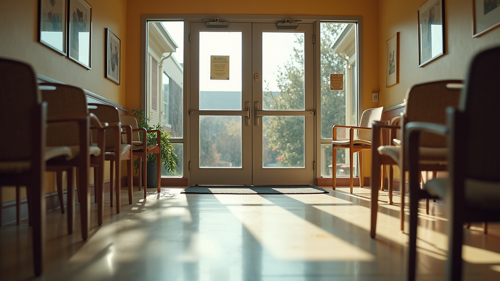 Eye-level view of a wheelchair-accessible community center entrance