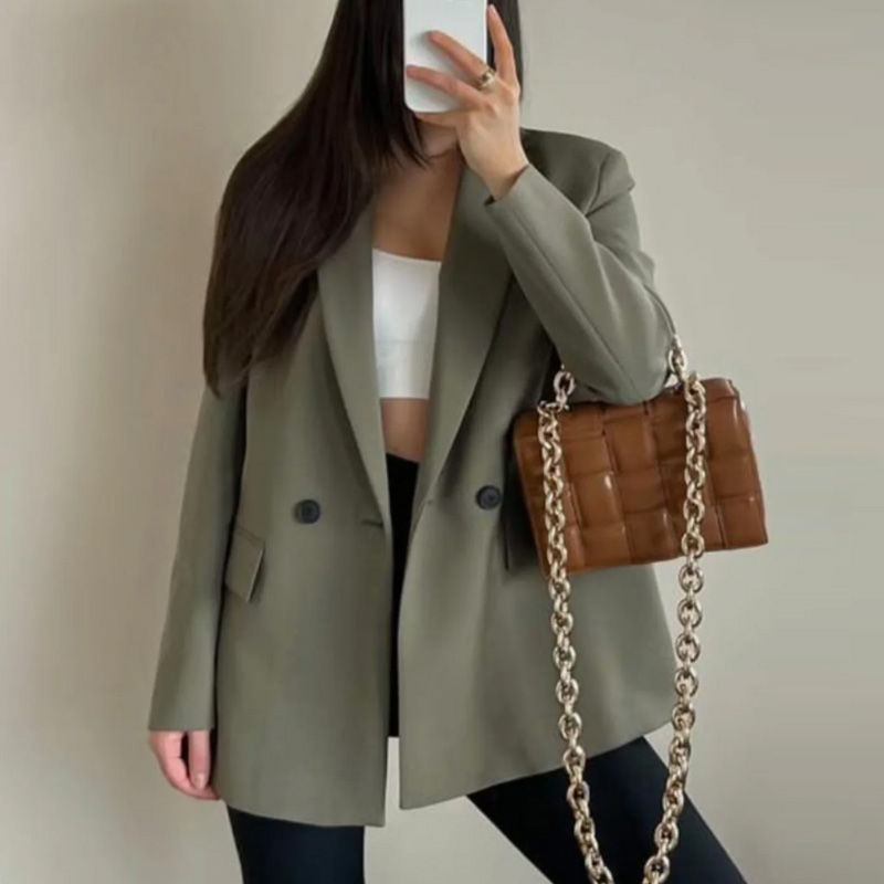 Thumbnail: HXAO Women's Blazer Spring Office Wear Woman Outerwears Black Green Gray Blazer 