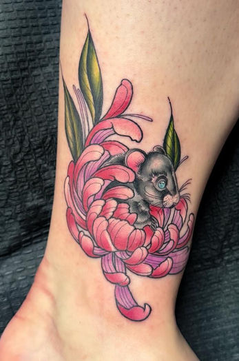 Neo-Traditional Illustrative Flower and Mouse