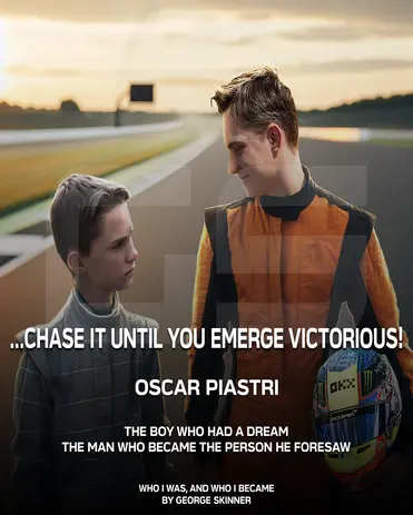Concept Artwork illustrating Oscar Piastri beginning his journey to achieving his dream, to finally achieving it.