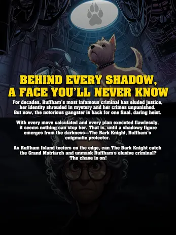 Back Cover of the AI Comic Book 'The Bark Knight - Grand Matriarch'.