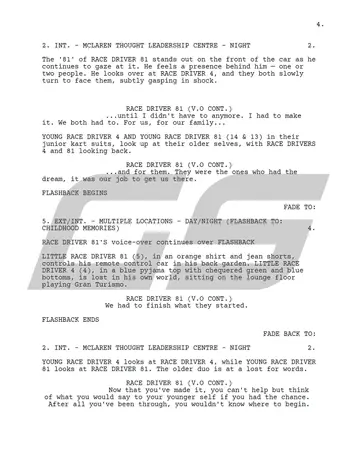 Page 4 of Short Film Concept Script, Forever Fearlessly Forward, written by George Skinner