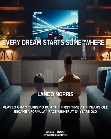 Concept Artwork illustrating Lando Norris beginning his journey to achieving his dream, to finally achieving it.