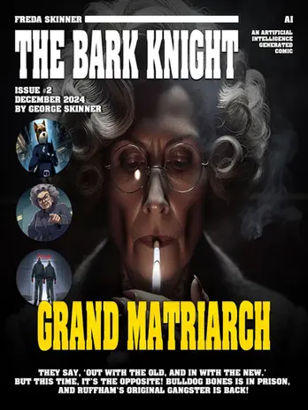 Front Cover of the AI Comic Book 'The Bark Knight - Grand Matriarch'.