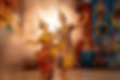 Beautiful Asian woman wear Thai traditional dress action of dancing together with man stan