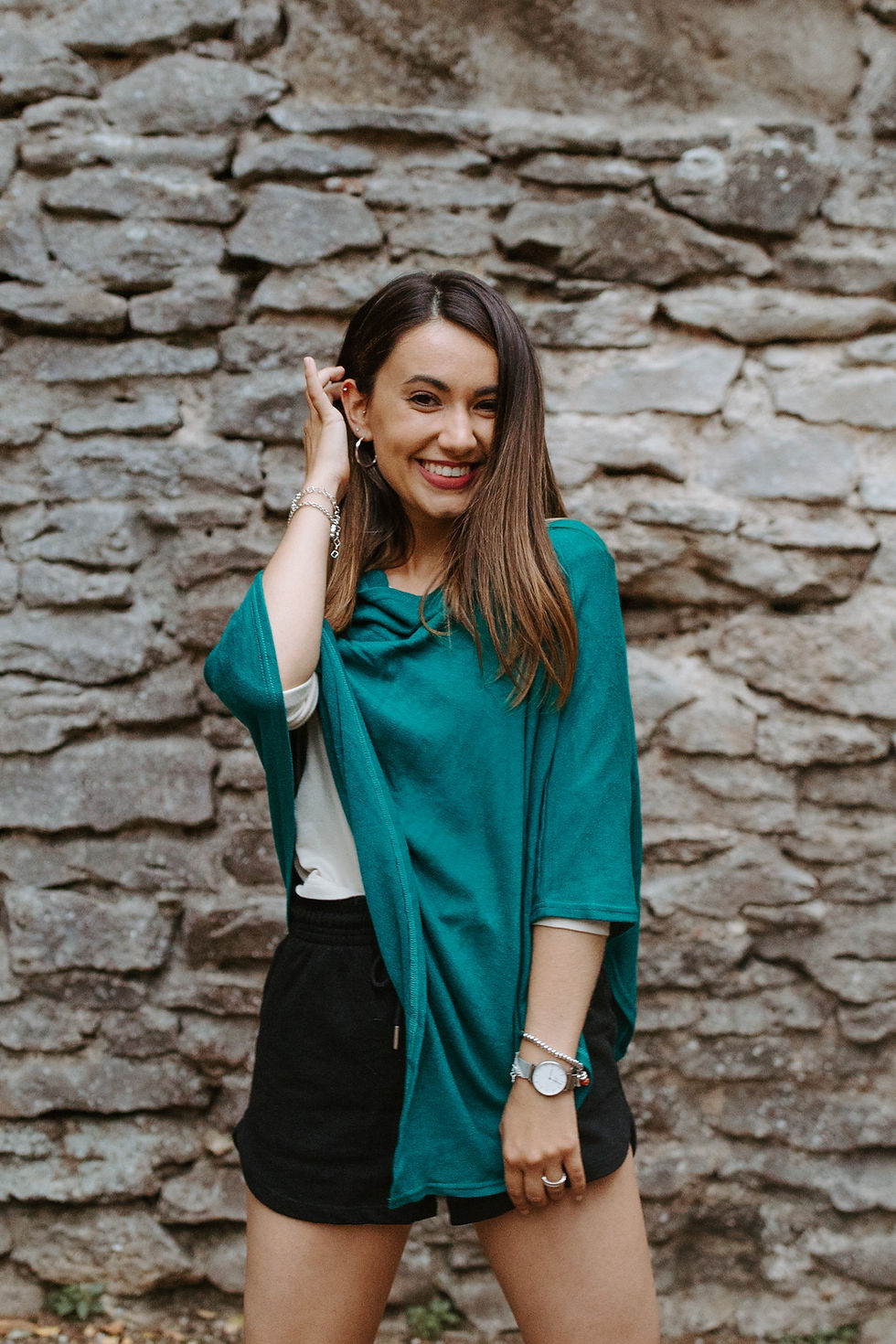 Miniature : Eco-Friendly Canadian-made poncho for flights and layering, in emerald green colour - Lindsey M collections