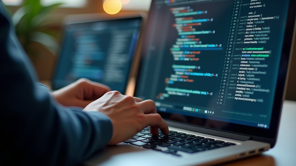 Eye-level view of a developer reviewing automated compliance alerts on a laptop