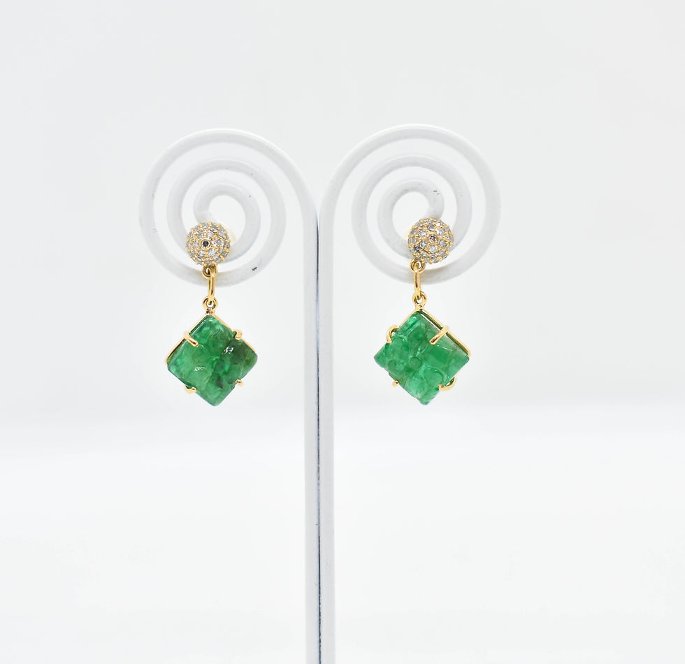 Thumbnail: Emerald and Diamond micro-pavé half ball earring