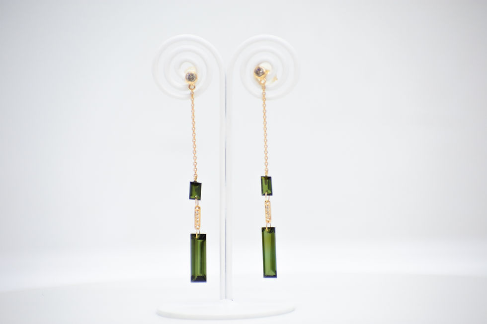 Thumbnail: Drilled Green Tourmaline and Diamond earrings