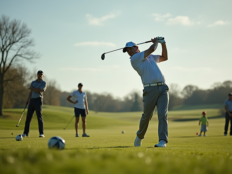 Golfer teeing off to represent a golfer at The Grove, highlighting the club’s expanded golf experience following the driving range grand opening.