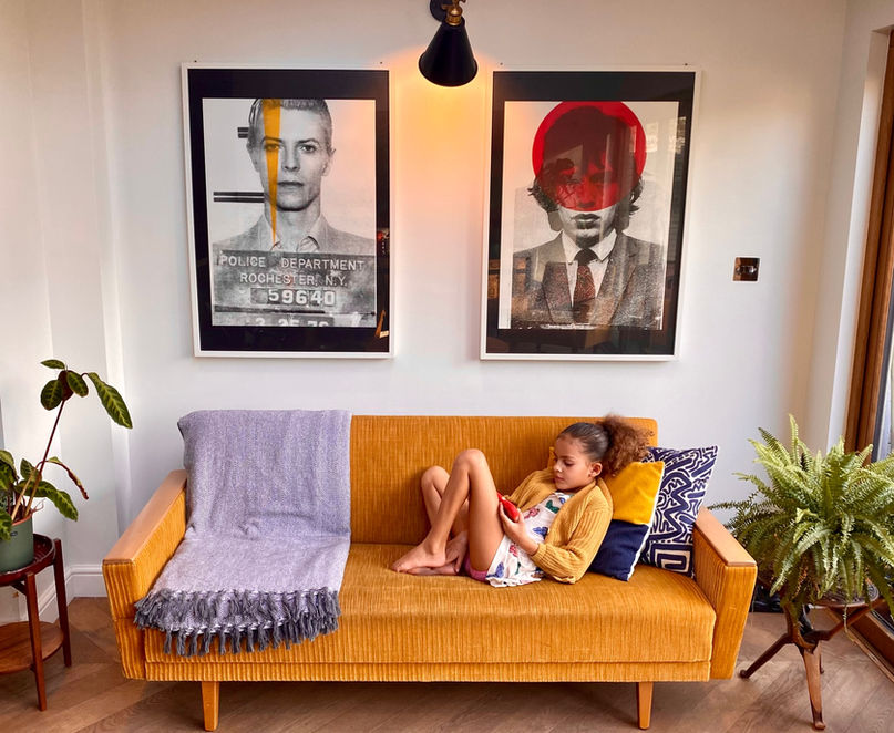 Rear extension in Victorian terrace house with mid century yellow sofa 