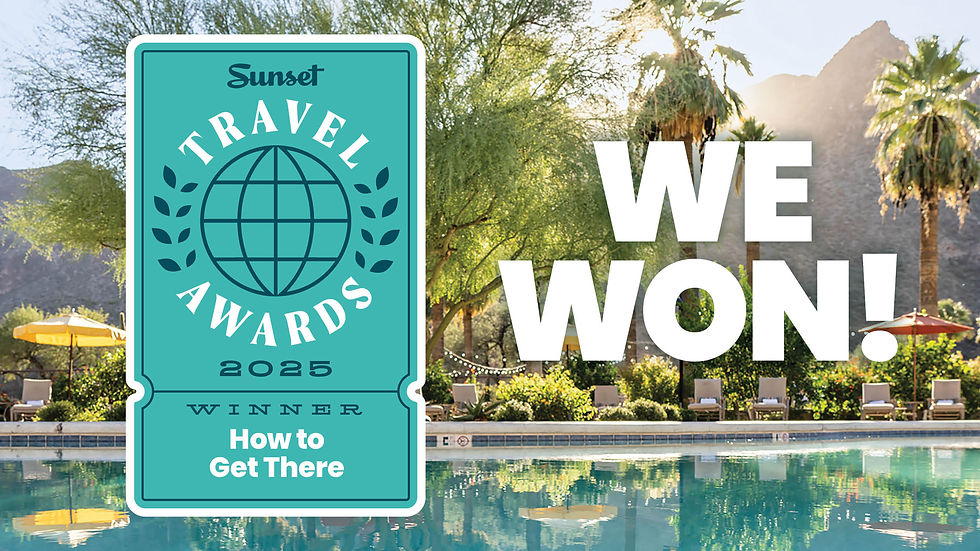 Slo Safe Ride celebrates winning Sunset Magazine's 2025 Travel Award for "How To Get There" in California, showcasing excellence in transportation amidst beautiful California destination landscapes.