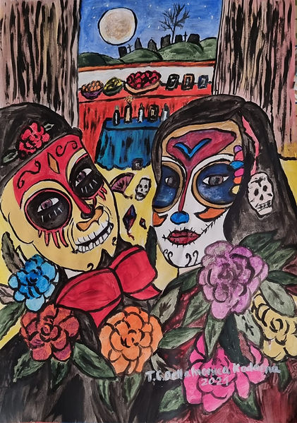 Nome do Artista_ Teresa Kodama.__Título da obra_ _Homenagem aos Mortos_.__Técnica_ Tinta a