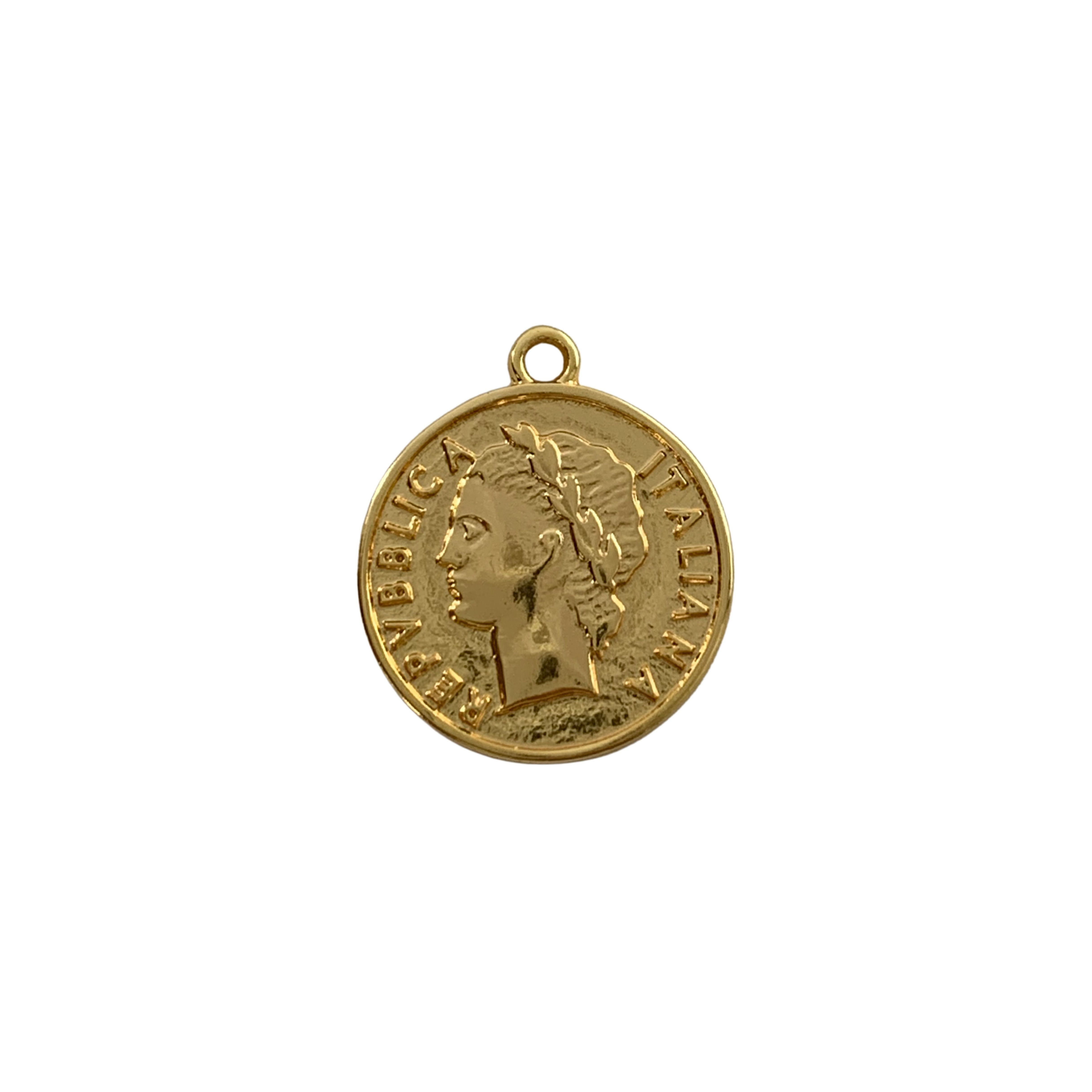 PINGENTE MEDALHA REPÚBLICA ITALIANA DOURADA - PCT COM 6