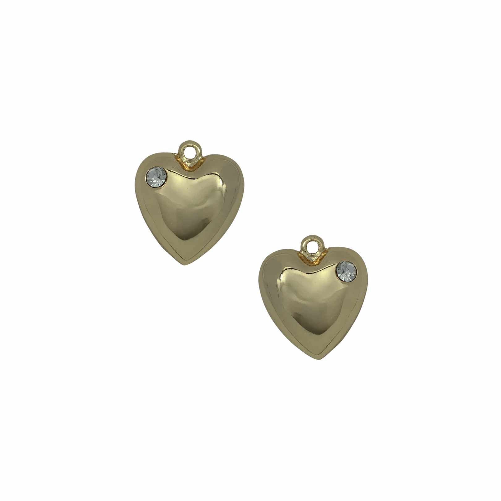 PINGENTE CORAÇÃO DOURADO G COM STRASS - PCT COM 2 PARES
