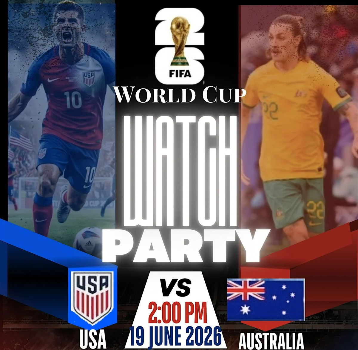 USA World Cup watch-party flyer promoting a match viewing event.