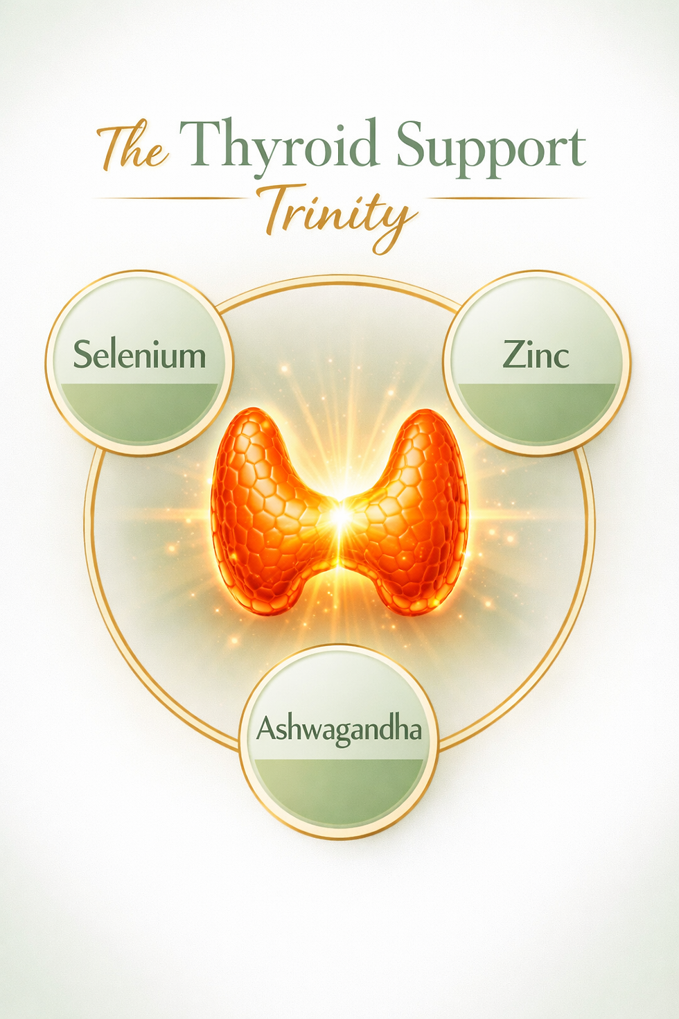 Vibrance Way infographic illustrating how selenium and zinc support thyroid conversion while minimizing halide exposure protects receptor sites