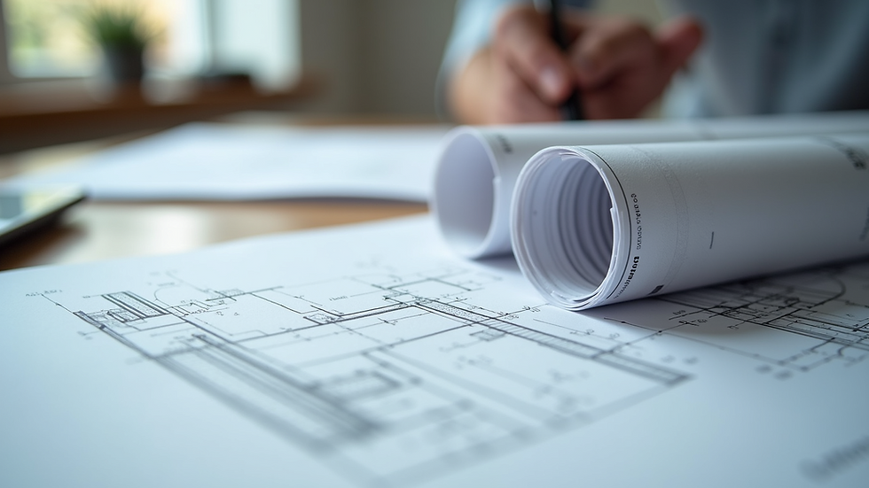 Close-up view of construction plans and designs
