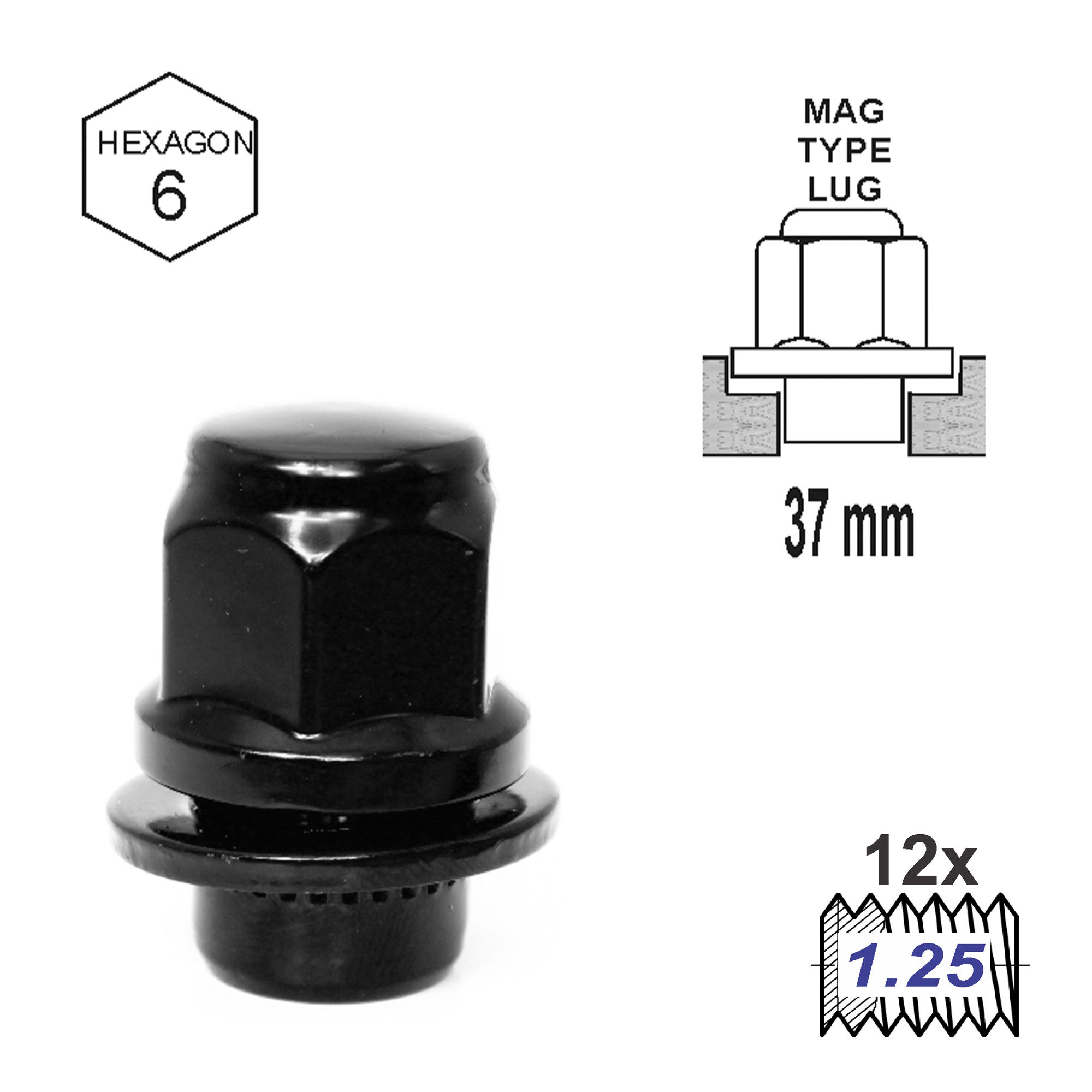 Duplex Mag Attached Washer L37 12 x 1-25 Black