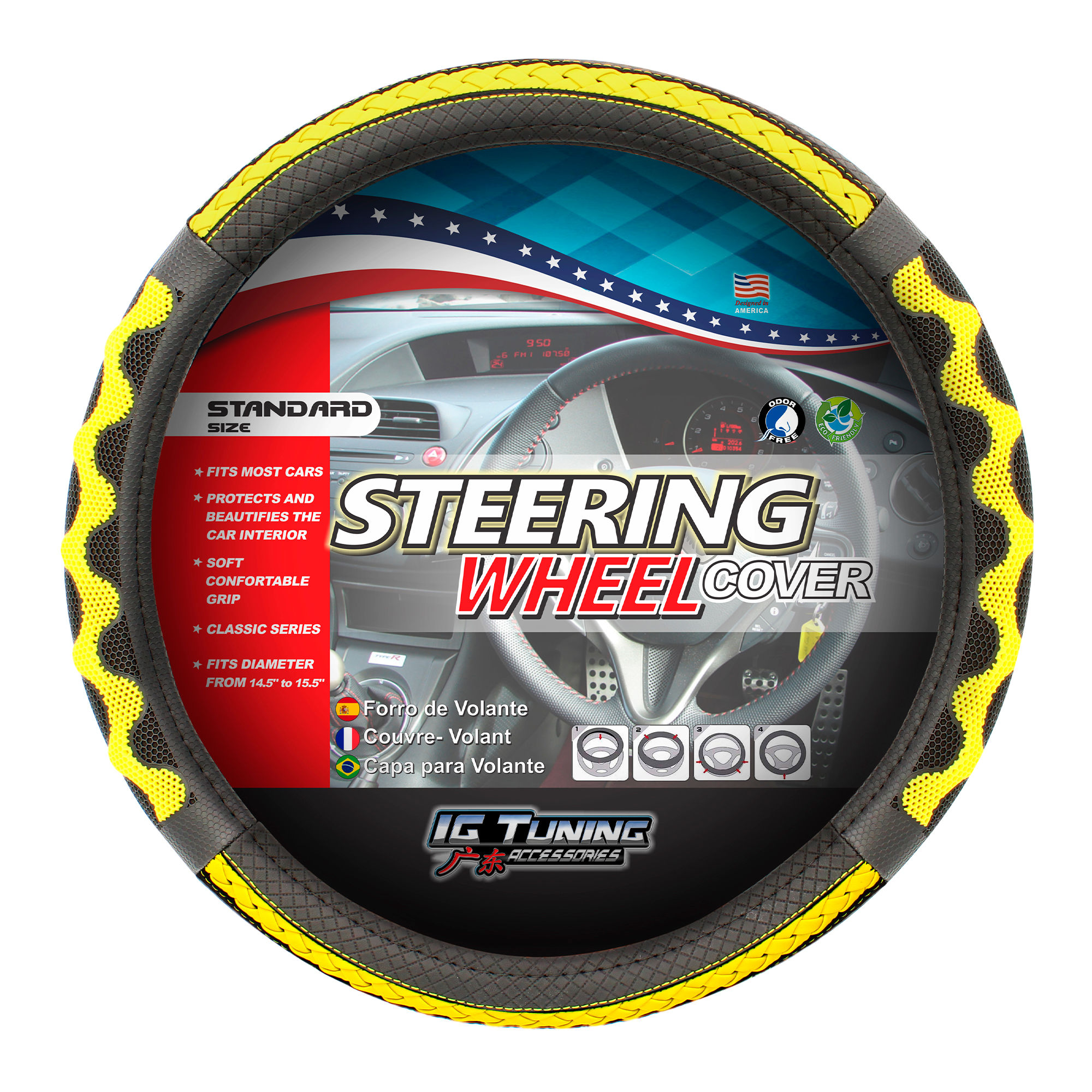 Steering Wheel Cover with Waves in Yellow