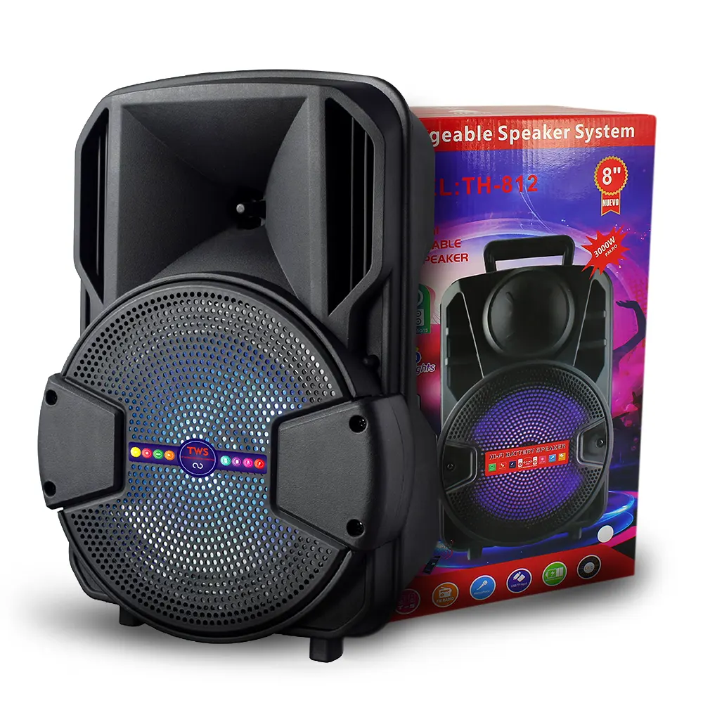 Port Speaker 3000W 8 Inch Mic Bt Tf Usb Fm Led Aux Remote