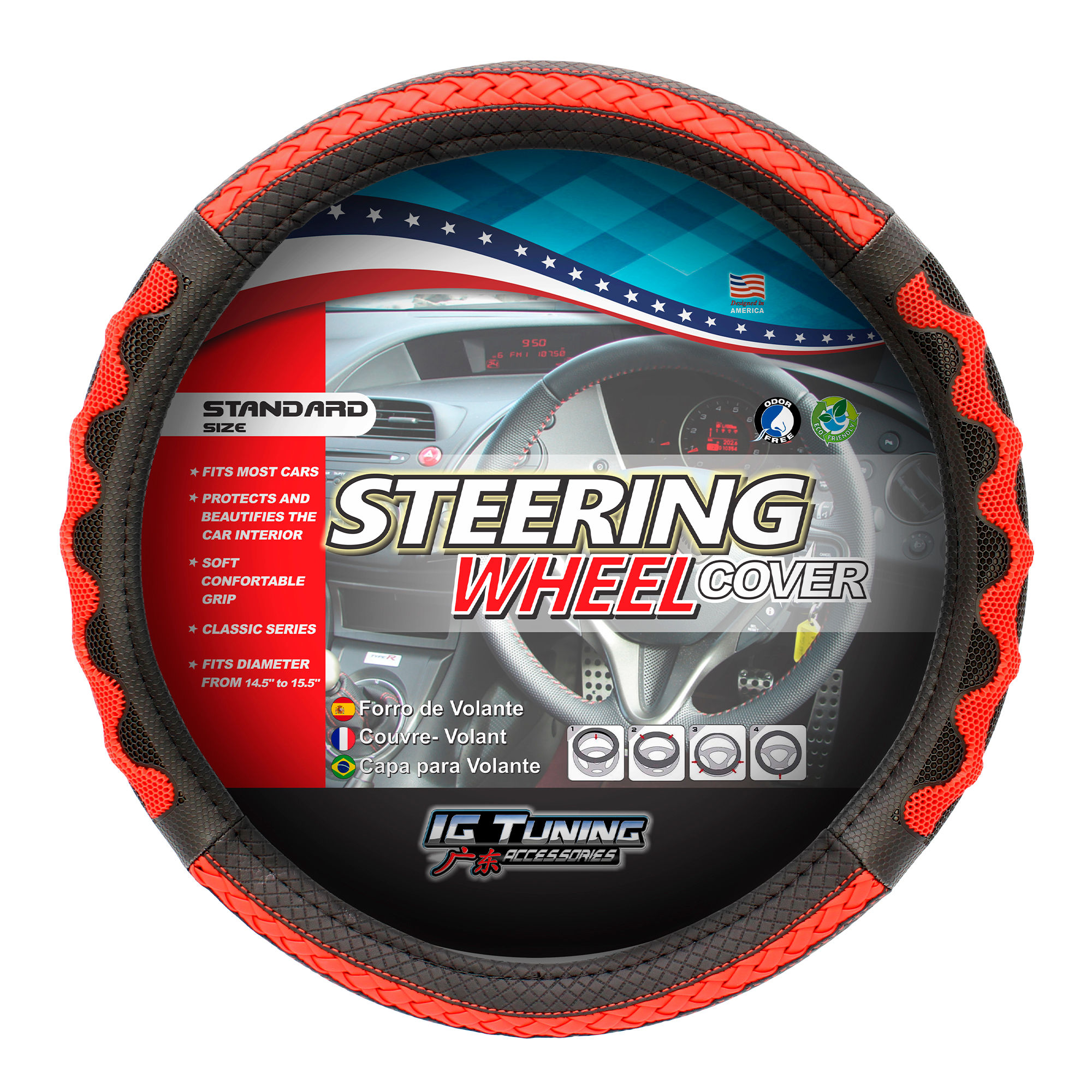 Steering Wheel Cover with Waves in Red