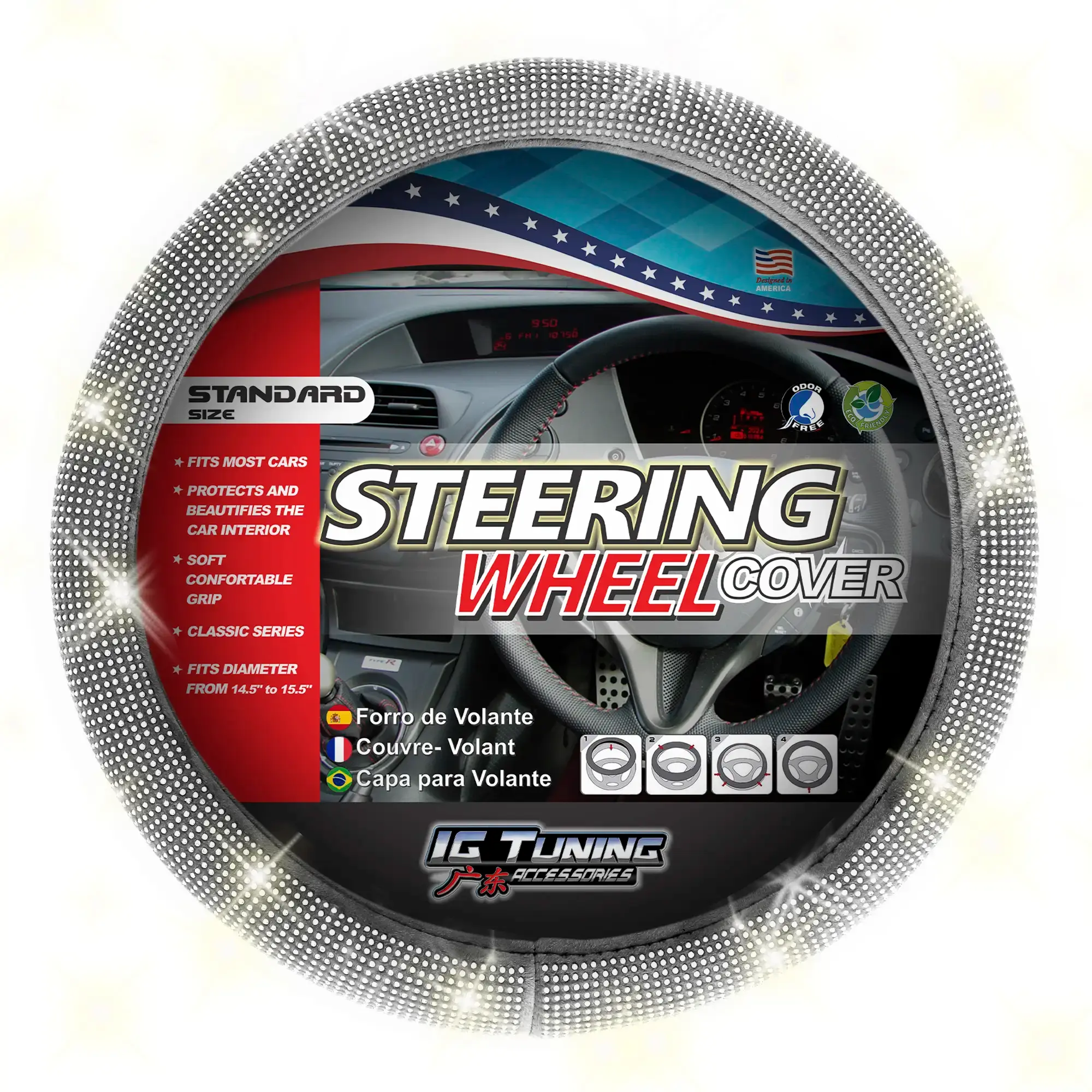Steering Wheel Cover Bling Bling Gray