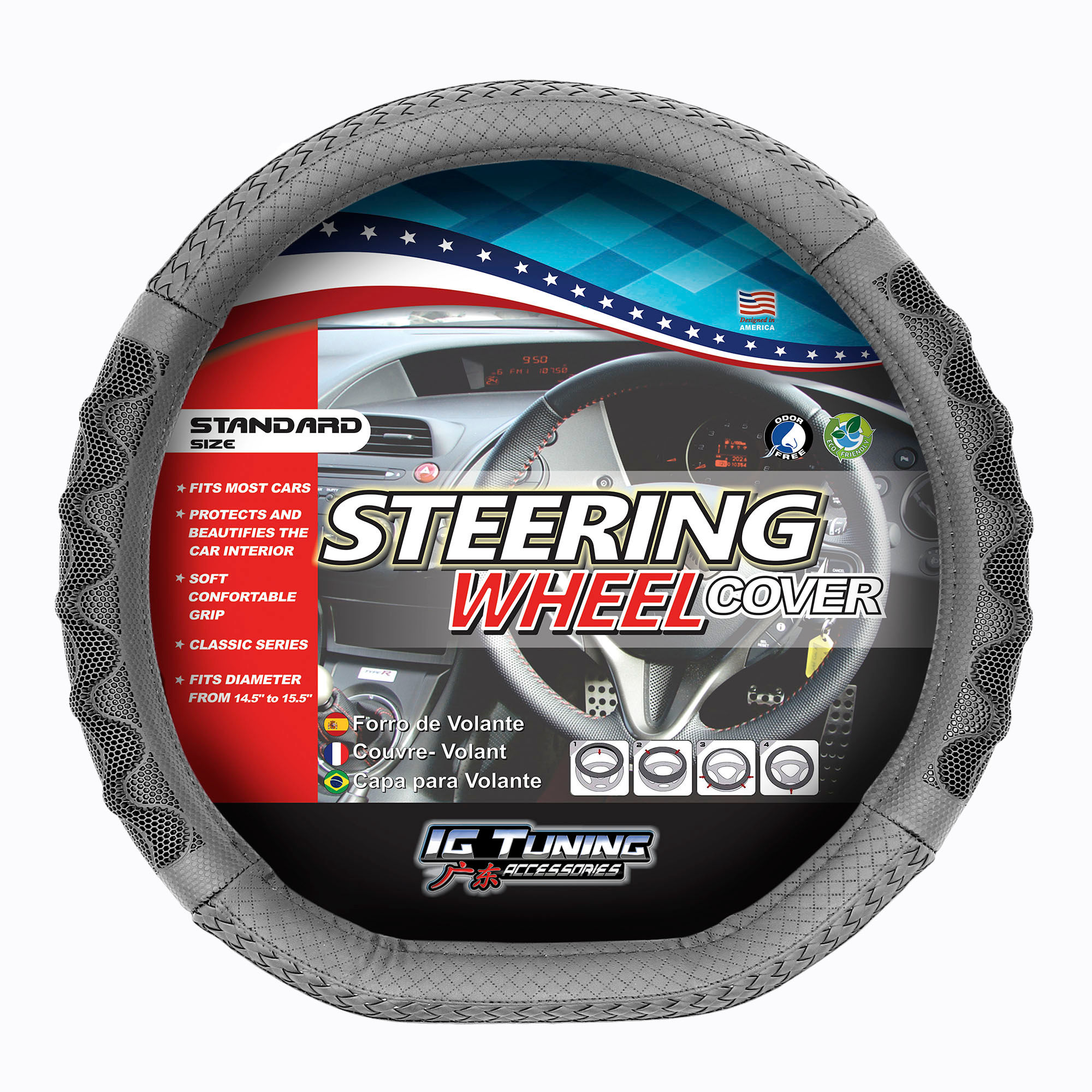 Small Black Waves Steering Wheel Cover