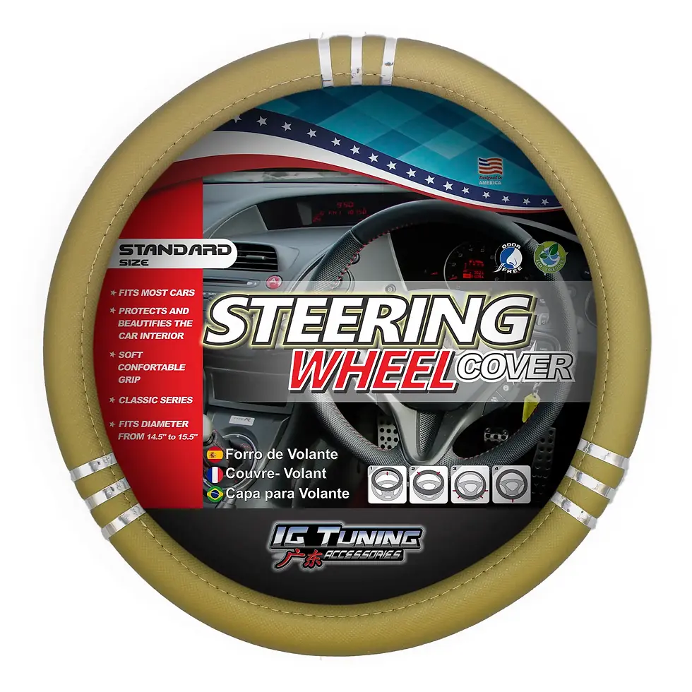 Steering Wheel Cover with Ring Details in Beige