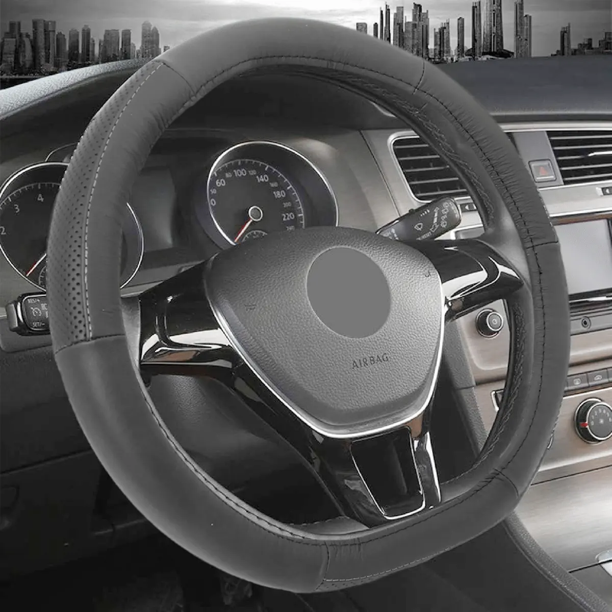 Black Thread DShaped Steering Wheel Cover IGTuningMiami Car