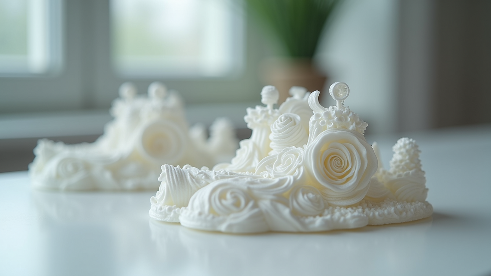 Eye-level view of a detailed 3D printed model showcasing intricate designs